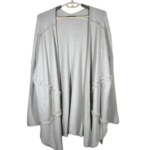 Nic + Zoe Textured Knit Fringe Detail Open Cardigan in Beige 3X